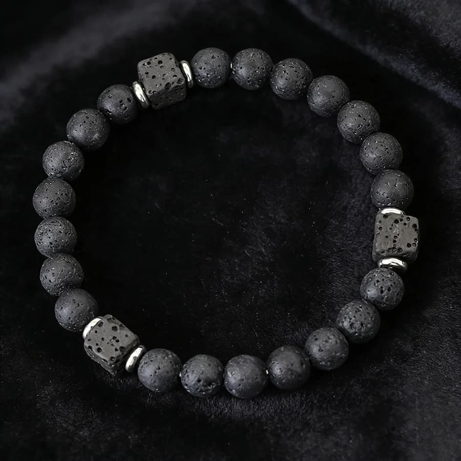 Bracelets man round creative squares in volcanic stone black autunnali brother accessories Christmas scene pulsaras hombre