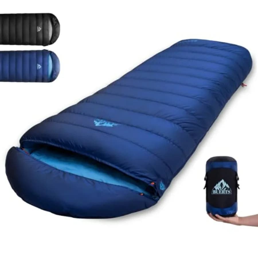 Sacco a Pelo in Piuma per Adulti: Sacco a Pelo Ultraleggero Portatile 680FP Blu Navy, Ideale per Escursionismo, Campeggio, Montagna