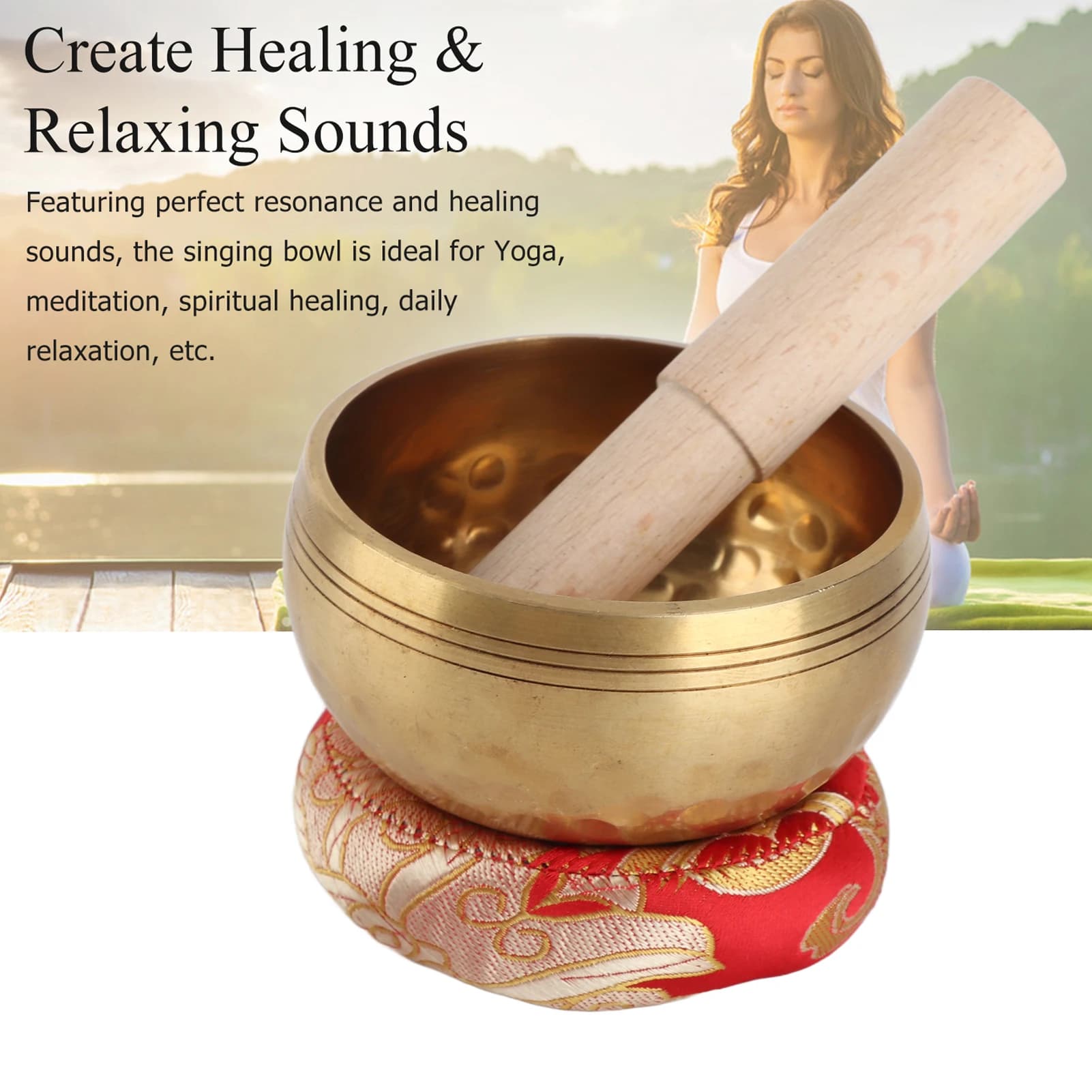 Tibetan Singing Bowl Set with 8cm Handmade Metal Sound Bowl & Soft Cushion & Wooden Striker for Meditation Sound Chakra Healing