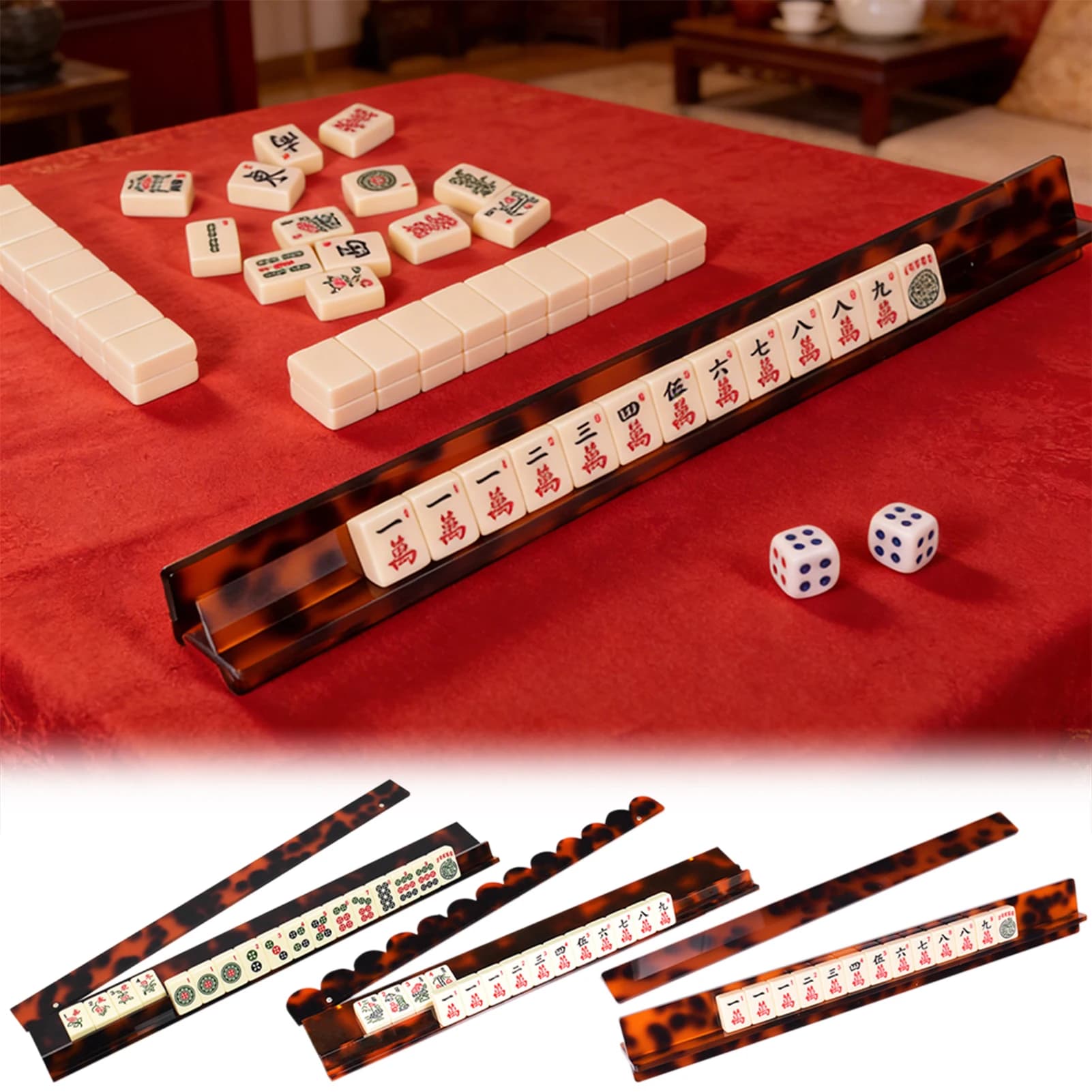 Portamahjong in acrilico effetto tartaruga con spintori magnetici completamente staccabili, divertimento per serate di gioco in famiglia (il prodotto viene venduto separatamente)