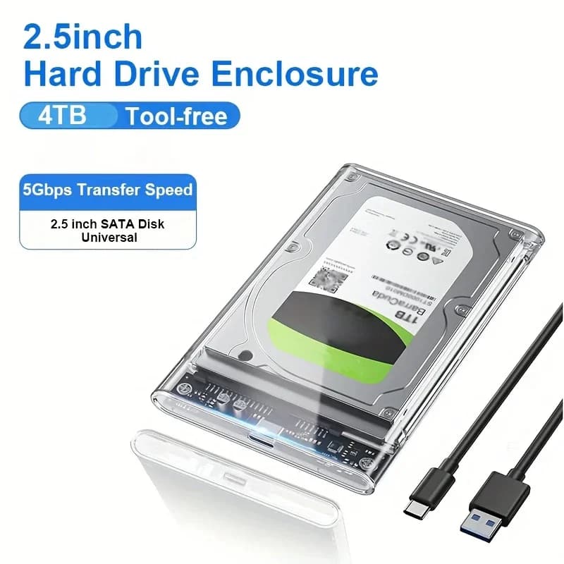 2.5 Inch HDD SSD Case SATA to USB 3.1 Type C 4TB Transparent External Hard Drive Housing Compatible UASP SATA III Laptop