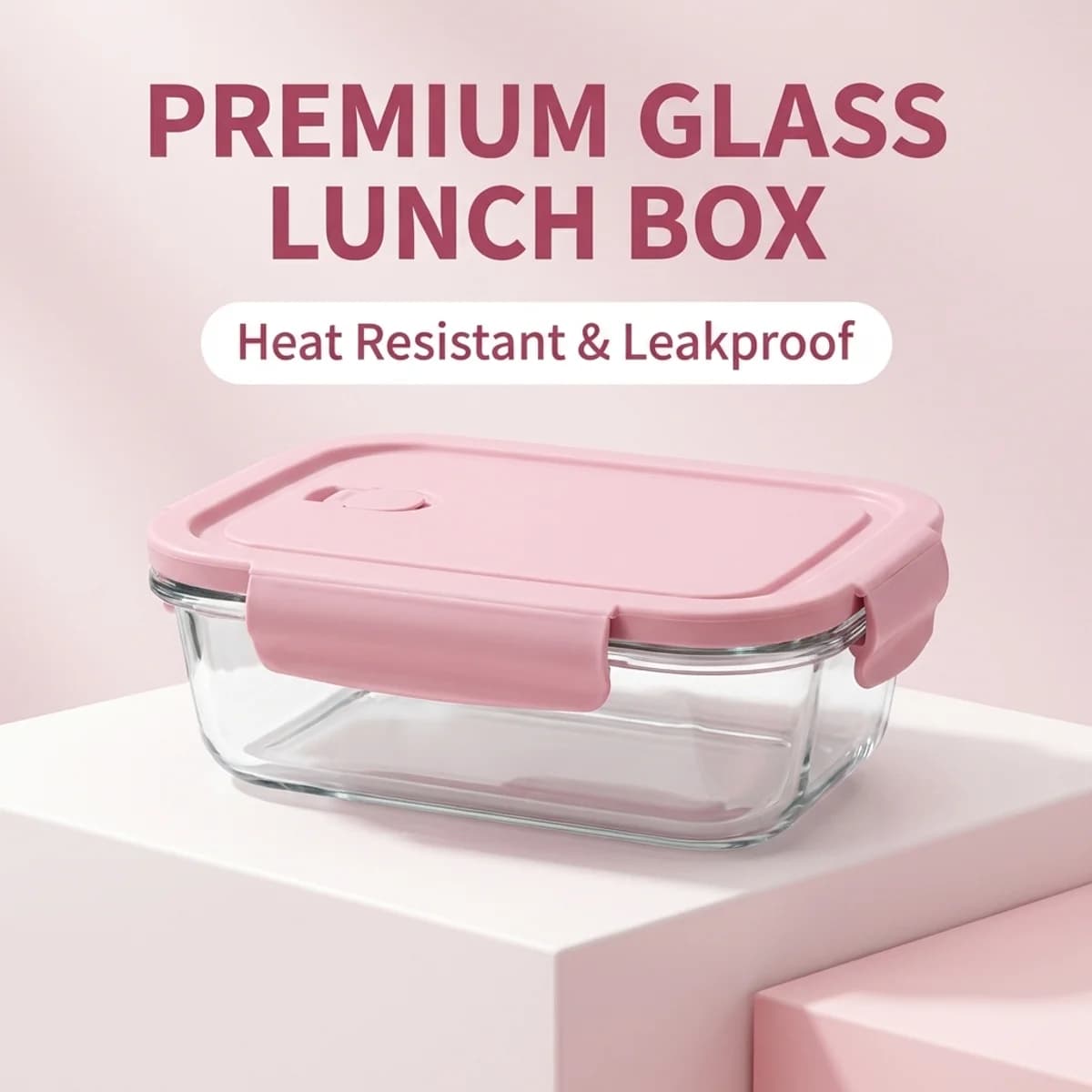 Contenitore in Vetro Rosa per Preparazione Pasti - Scatola Ermetica per Alimenti Adatta al Microonde con Coperchio, per Cucina, Ufficio, Scuola, Frigorifero