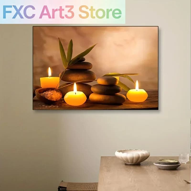 1pc frameless 1pc Art Candles and Massage Stones Simple Relaxation Calm Painting Wall Art Poster Home Decor Canvas Painting,