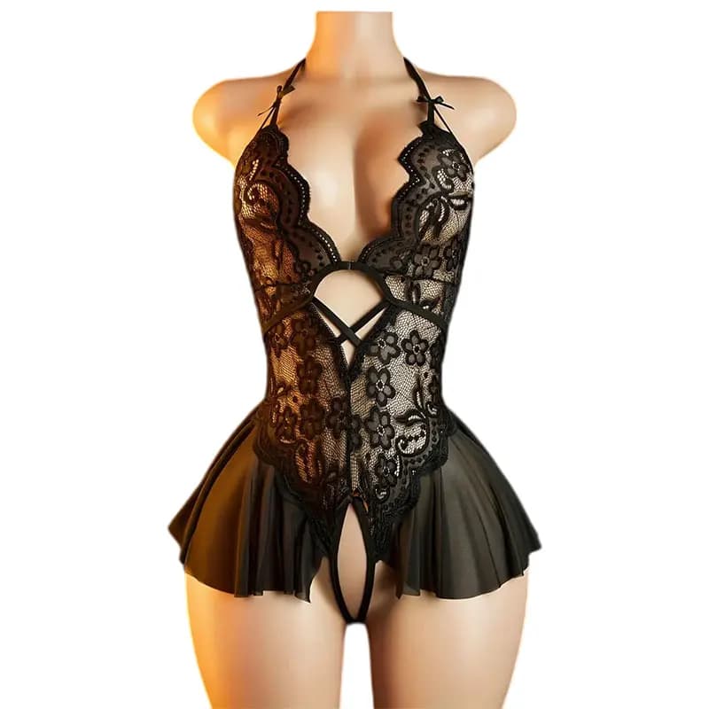 Desiderio Notte Costumi erotici Tentazione sessuale con cavallo aperto Lingerie da donna Abito caldo Babydoll Body sessuale 18 xxx Intimo