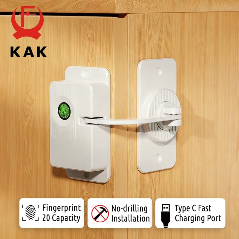 KAK Smart Home Serratura biometrica per impronte digitali Serratura di sicurezza per bambini senza perforazione Serratura per porta scorrevole senza chiave Serratura di sicurezza per finestre