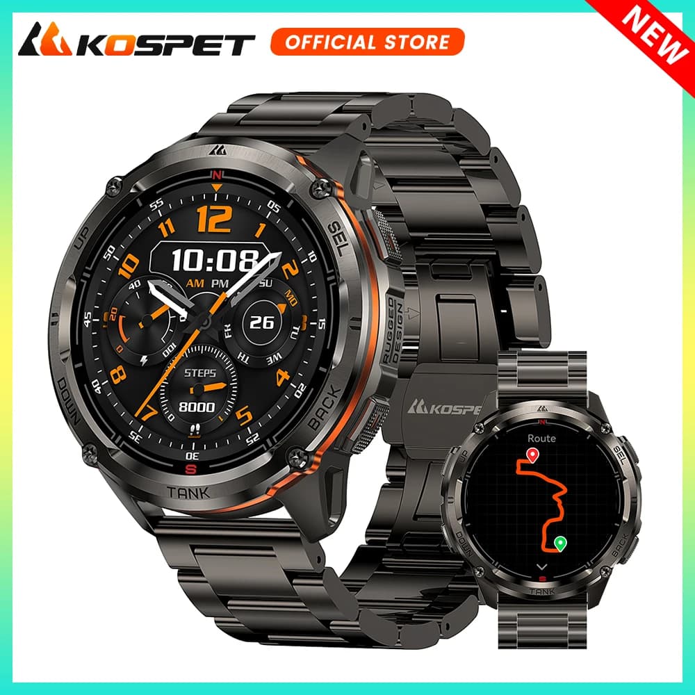 KOSPET TANK T3 Ultra 2 GPS Robusto Smart Watch Uomo Bussola Altimetro Barometrico 470mAh 60 Giorni Batteria Lunga 5ATM IP69K Impermeabile