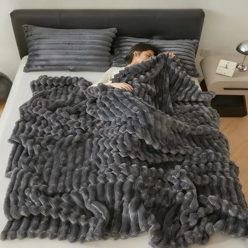 Coperta morbida e calda GSM per coperte a righe decorative per pisolino invernale da letto
