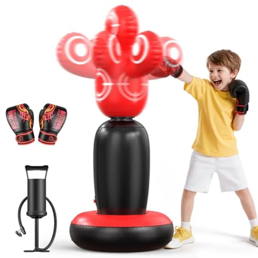 360° swivel boxing bag for indoor and outdoor use - 64 Inflatable boxing bag with 4 target areas Includes boxing gloves and Han