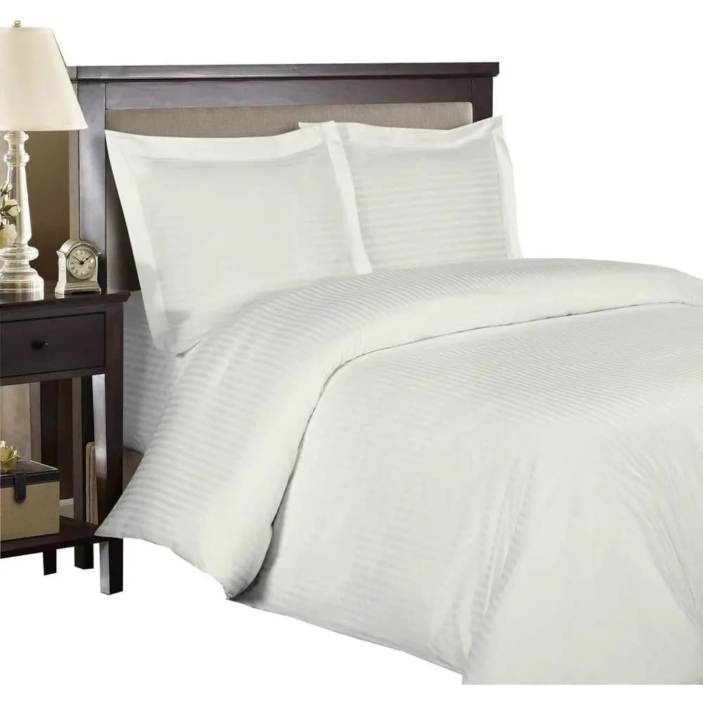 8-Piece Queen Bedding Set: 600TC Cotton Sheets, Down-Alternative Comforter, Striped Ivory Duvet Cover
