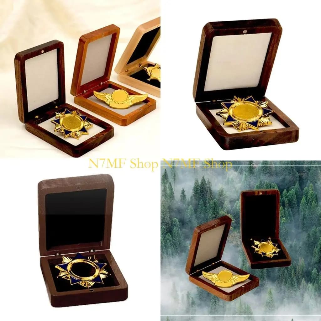 N7MF Coin Display Case Secure Medals Storage Chest Wooden Badge Packing Box Practical Commemorative Holder