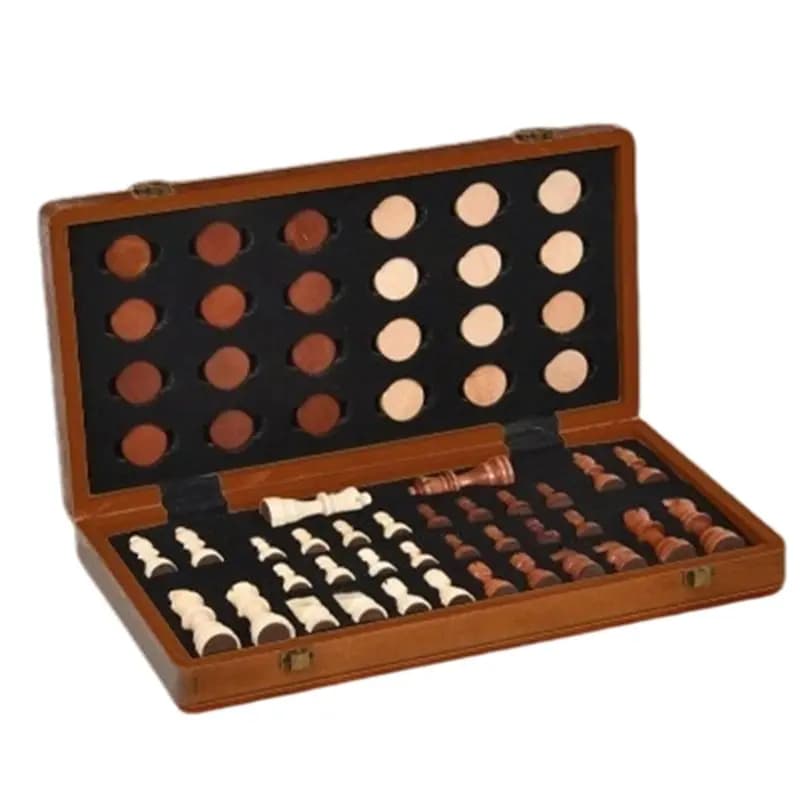 Magnetic Wooden 2-In-1 Foldable Chess& Checkers Set, Portable Storage Board Tabletop Puzzle Game -[AA85 Bfdd]
