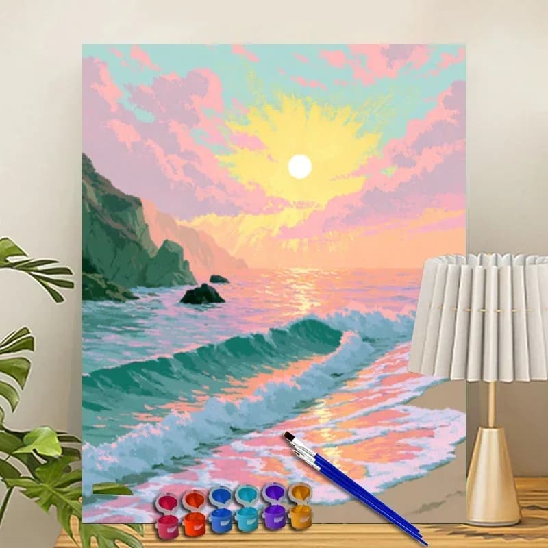 Painting By Numbers Pastel Sunset Beach Acrylic Paint Canvas Dropshipping Portrait Family Children Photo Christmas gifts
