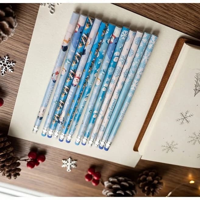 Wholesale Cartoon Snowman HB Pencils Stationery Set Pencil Box Eraser Students Writing Wooden Pencils Supplies Wholesale