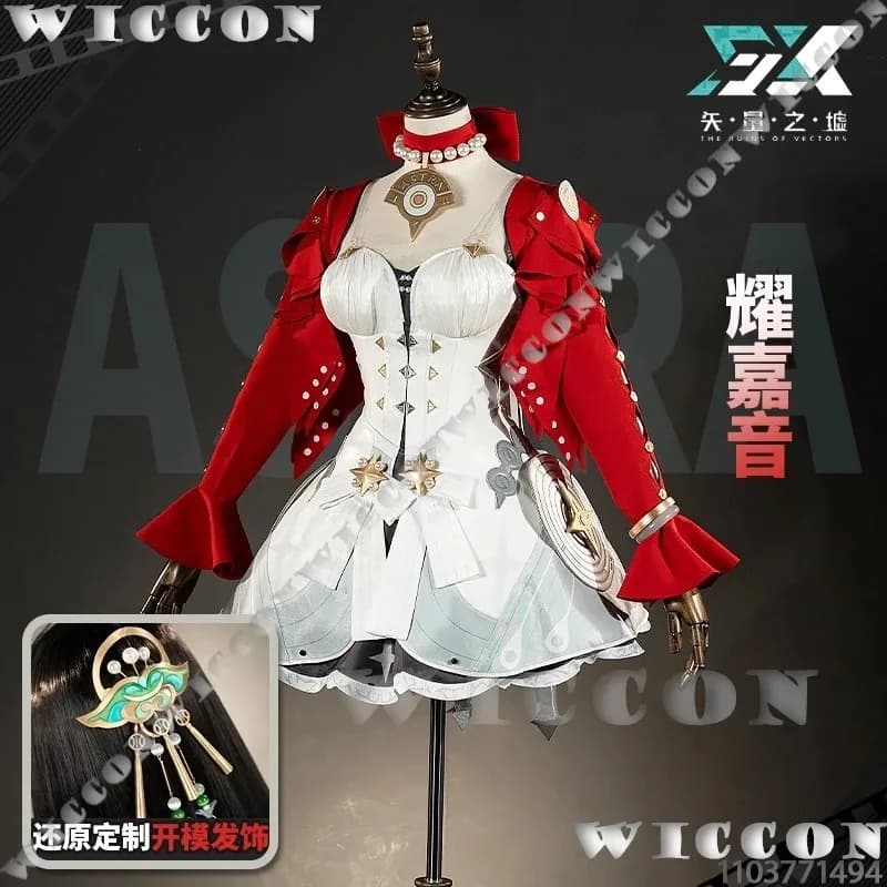 Astra Yao Gioco Zenless Zone Zero Costume Cosplay Parrucca lunga nera Abito bianco Cappotto rosso Scarpe Orecchie Ragazza calda sexy Donna Personalizzata6;