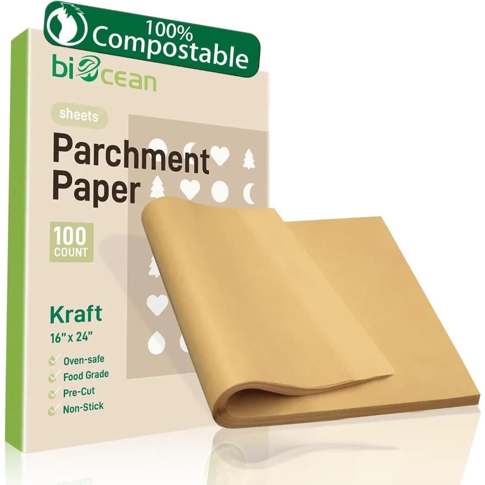 100Pcs 16x24 In Unbleached Parchment Paper Sheets - Heavy Duty Precut Baking Paper, Non-Stick & Non-Toxic for Air Fryer, Oven, Steaming - Bake Cookies, Cake, Bread