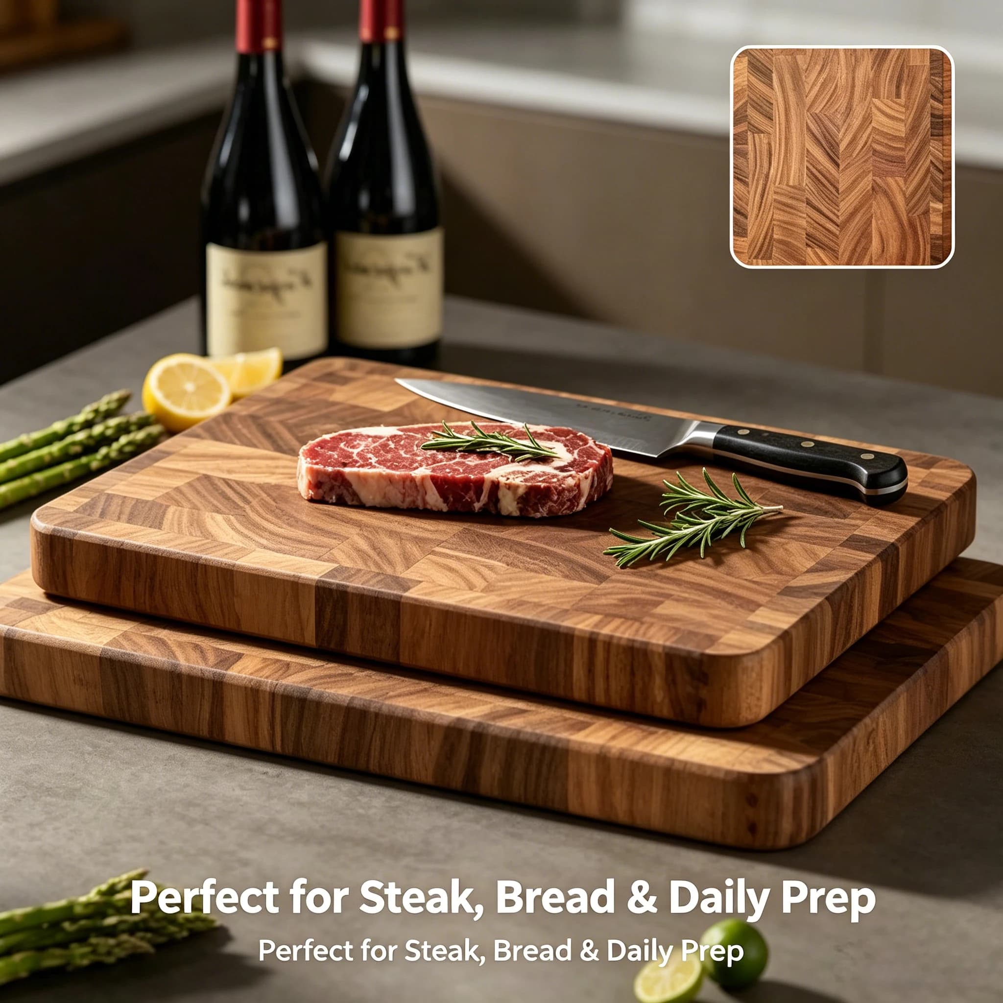 3.5cm Thick Walnut Cutting Board, Heavy Duty Butcher Block with Handle, Extra Large Solid Wood Chopping Board for Kitchen