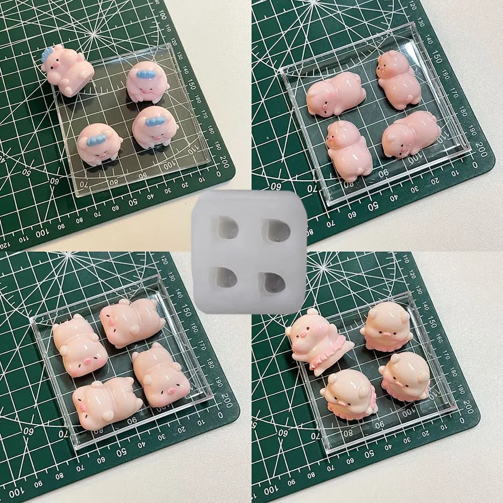 Cute Piggy Silicone Candle Mold Set, Reusable for Epoxy Resin, Clay - DIY Soap, Plaster Tea Pet, Mochi Squishy Toy, Home Decor