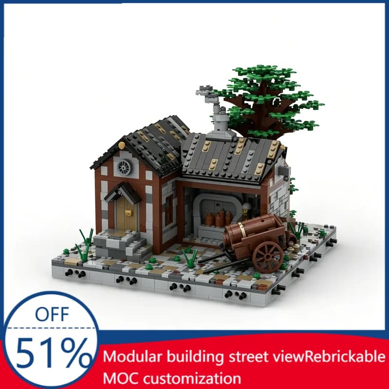 NUOVO Set di Costruzioni Modulari MOC da 1694 Pezzi, Modello di Fabbro Medievale, Architettura Educativa, Regalo di Compleanno per Bambini