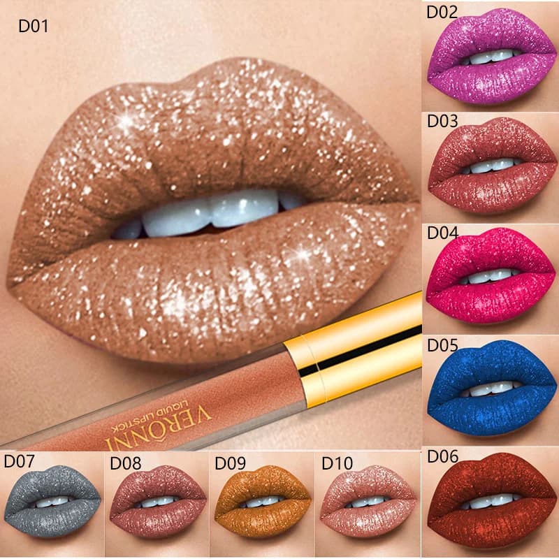 Rossetti liquidi glitterati a 15 colori Shimmer Lucidalabbra lucido Tinta per labbra perlescente Smalto labbra diamante opaco a lunga durata impermeabile