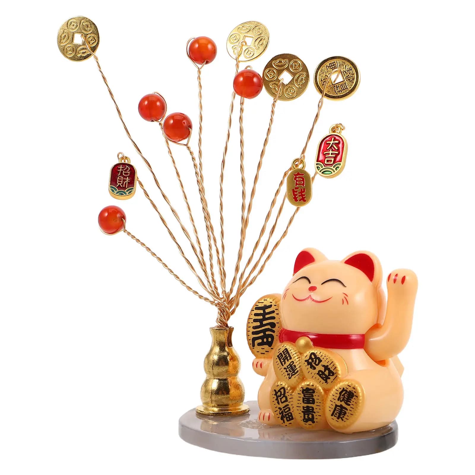 Lucky Cat Money Tree Bonsai Desktop Ornament Creative Gift Prosperity Waving Maneki Neko Statue Housewarming Decor