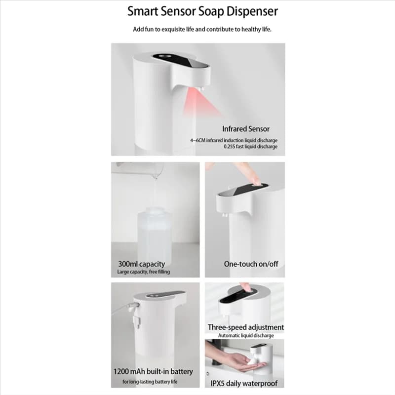 AA19 Dispenser automatico di sapone da cucina disinfettante per le mani ricaricabile con sensore automatico in schiuma nero