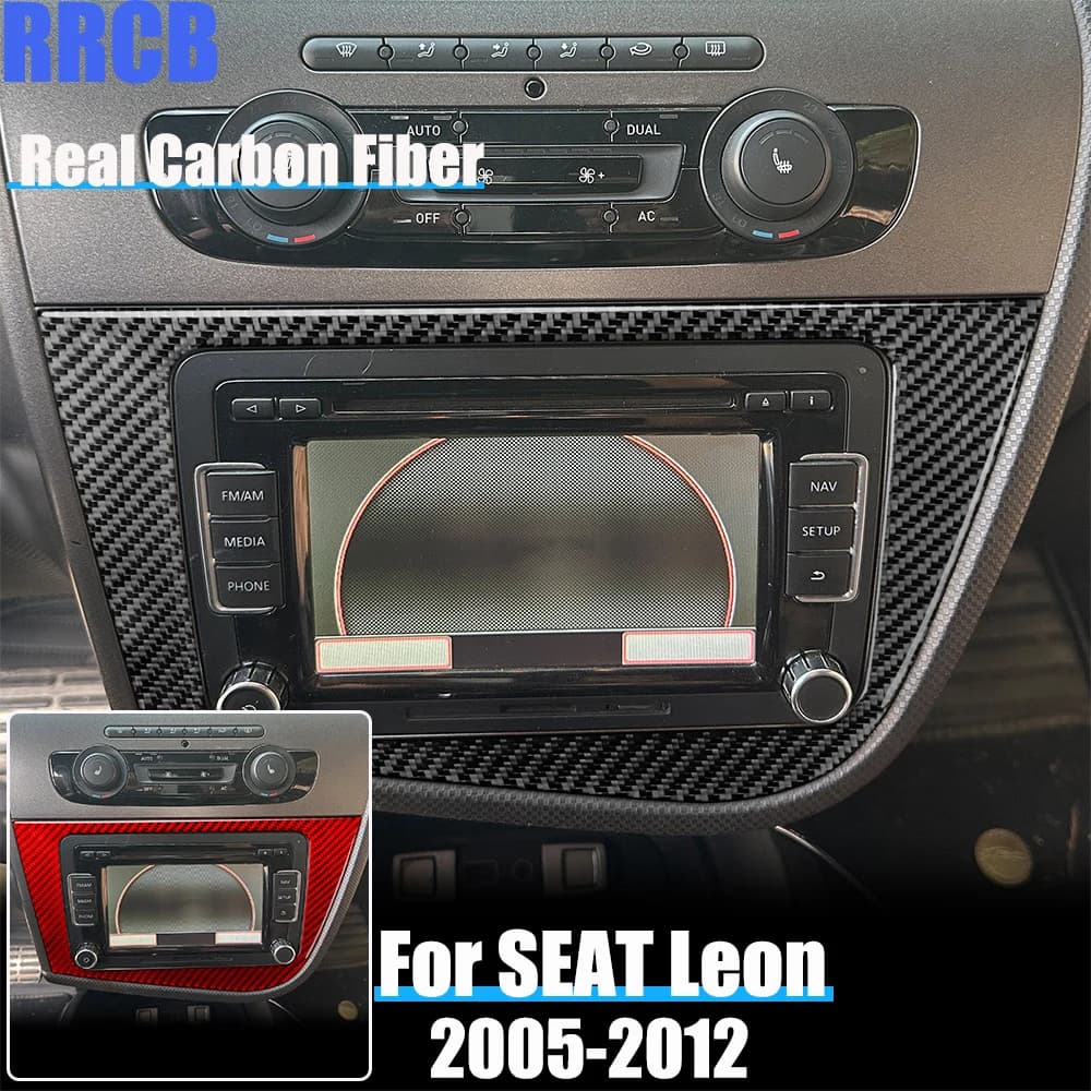 Real Carbon Fiber Accessories Auto Console Central Cover Morbida Wall decal For SEAT Leon MK2 2005 2007 2008 2009 2010 2012
