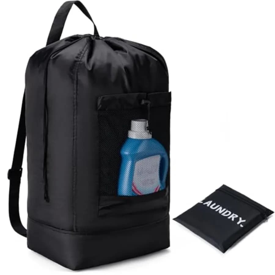 Backpack Laundry Bag, Large Travel Laundry Bags with Shoulder Straps and Mesh Pockets, Laundry Backpack with Drawstring Closure