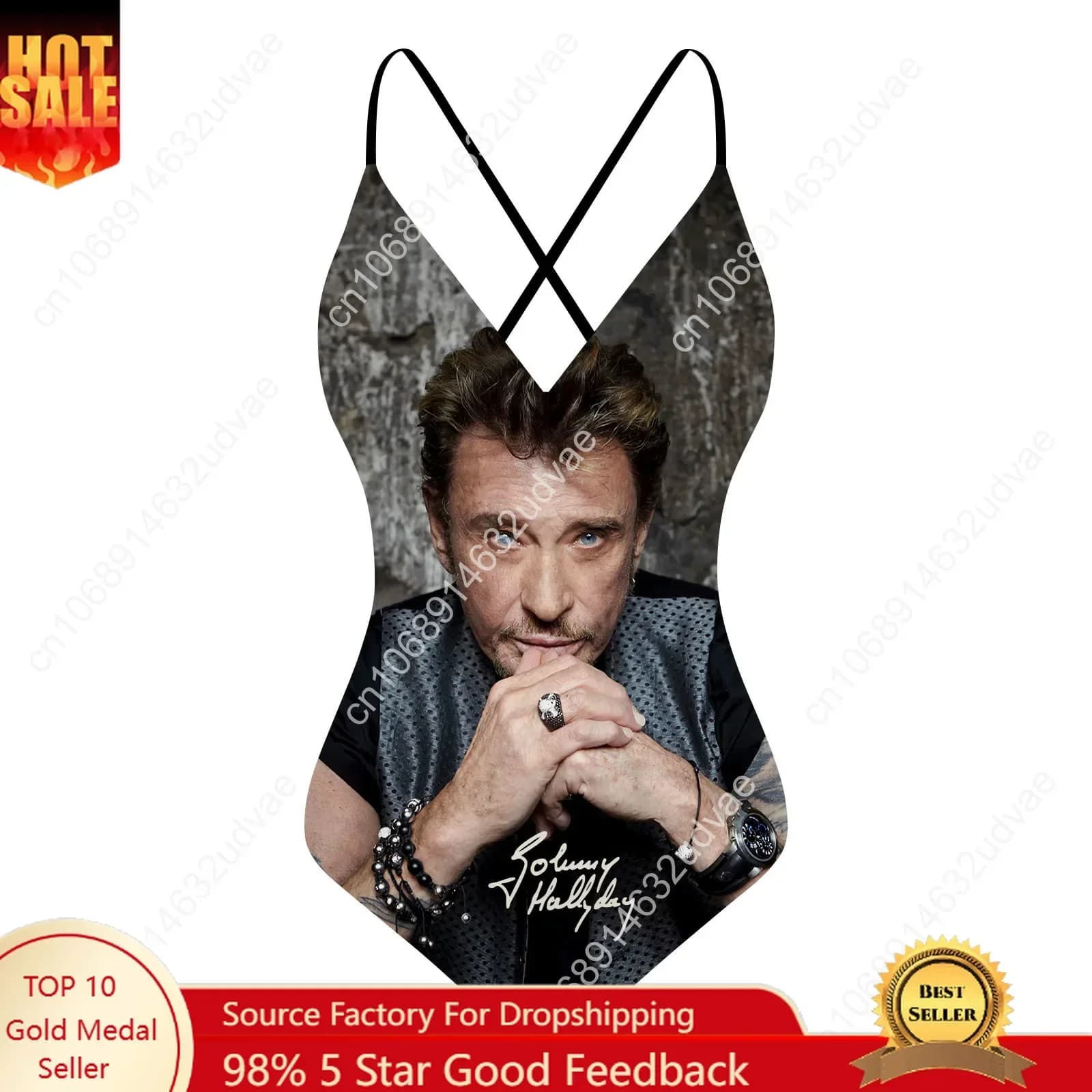 Costume da bagno Johnny Hallyday con scollo a V e schiena scoperta, costume da bagno da donna, bikini personalizzato, costume da bagno per feste in piscina, abbigliamento da spiaggia su misura