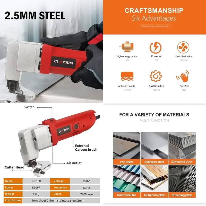 580W Handheld Electric Sheet Metal Shear Snip 2.5mm for Cutting Iron Soft Steel Plates Metal Board Powerful Metal Cutter