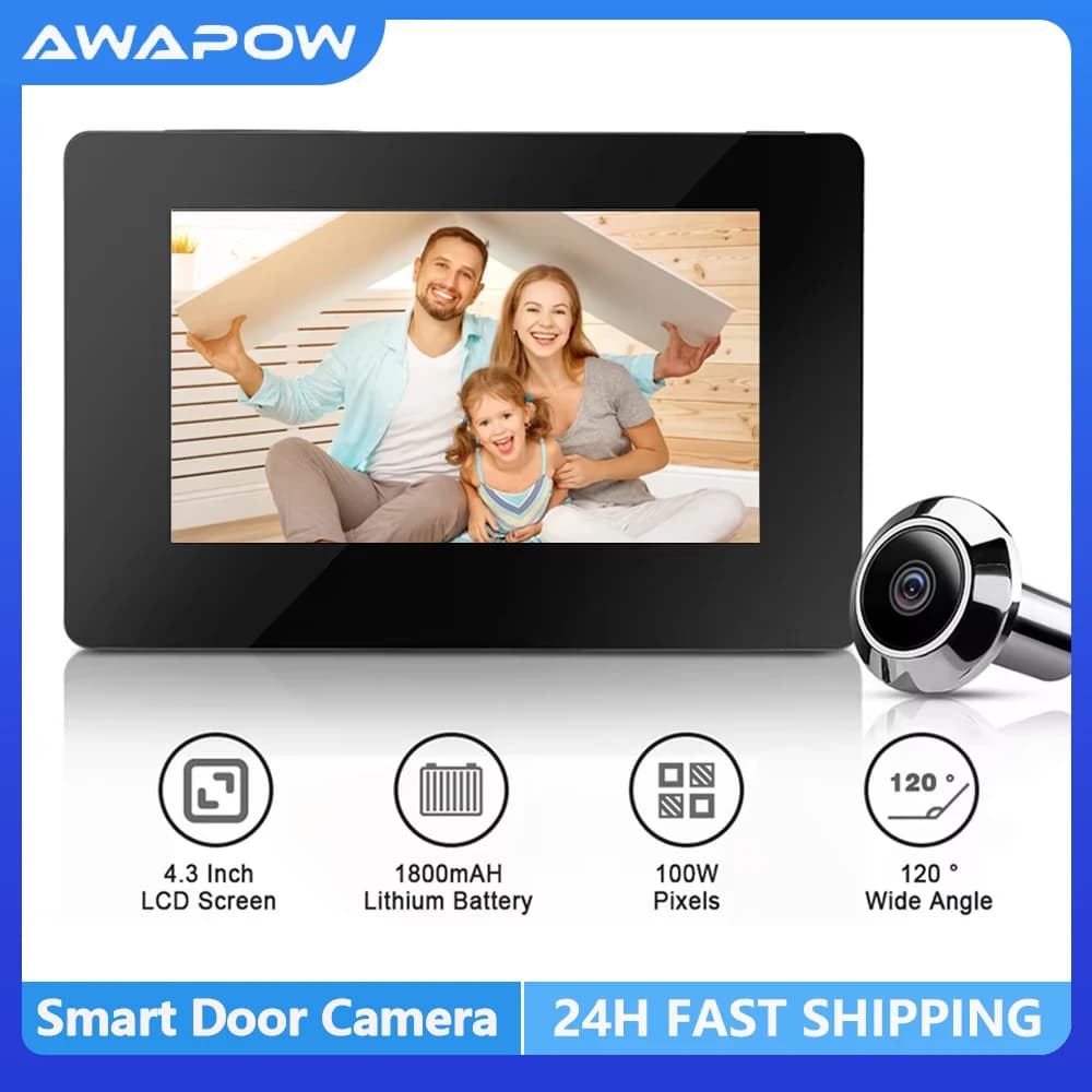 Telecamera per campanello spioncino Awapow da 4,3 pollici 145 ° Visualizzatore spioncino Cat Eye Campanello per porta Monitor elettronico intelligente per telecamera esterna