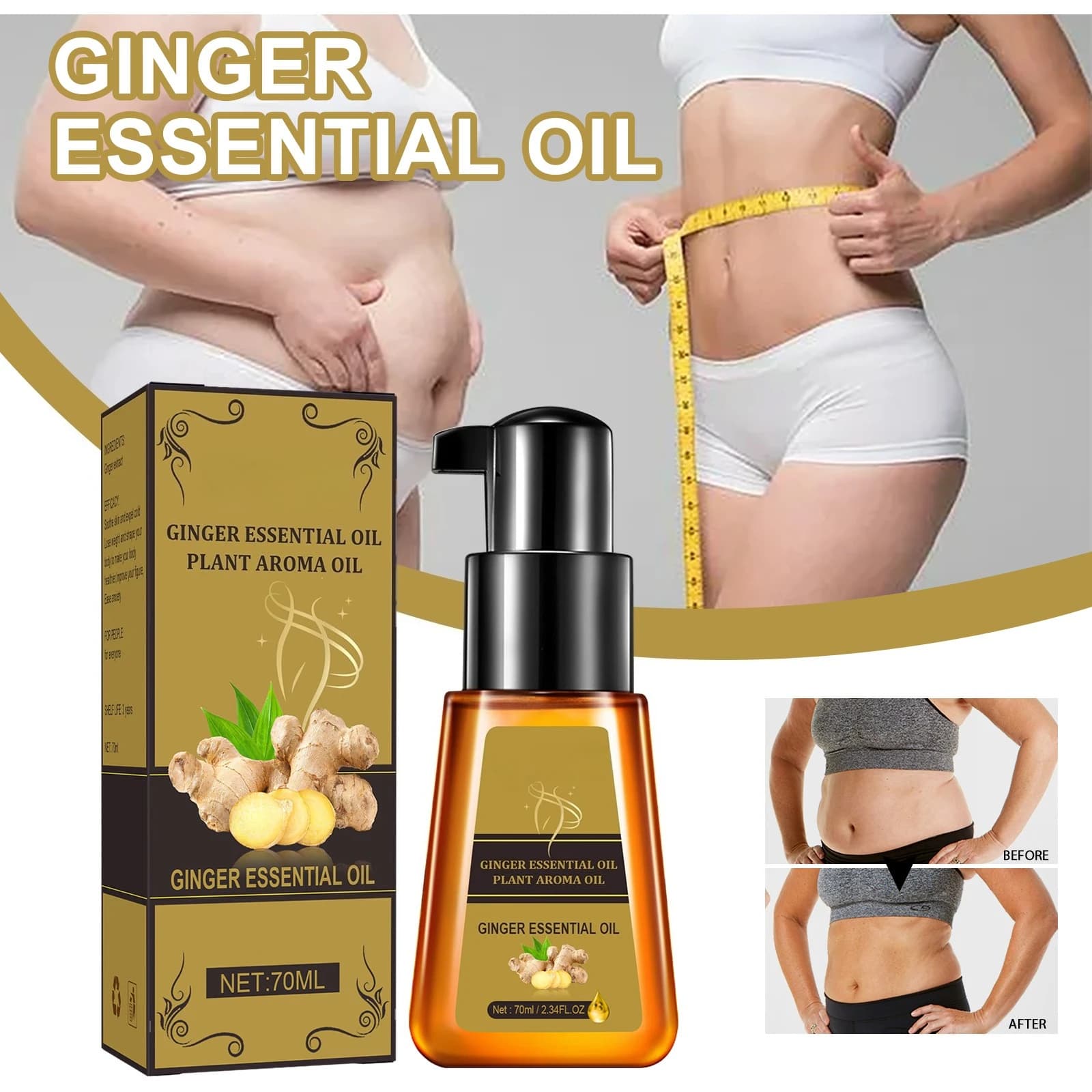 L'olio essenziale per il massaggio del corpo allo zenzero solleva i glutei rassoda tutta la pelle del corpo nutre delicemente l'olio essenziale per il massaggio delle persone pigre