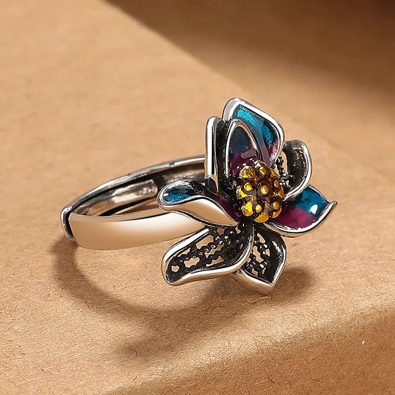 1 exquisite charming lotus seed flower copper ring adjustable timeless romantic anniversary gift, perfect for everyday occasions