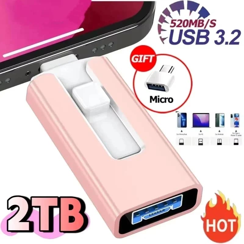 Nuovo 4 in1 OTG 512GB 256GB per iPhone Chiavetta USB 3.0 2TB 1T Android TYPE-C PenDrive Mobile Micro USB Memory Stick Drive gratuito