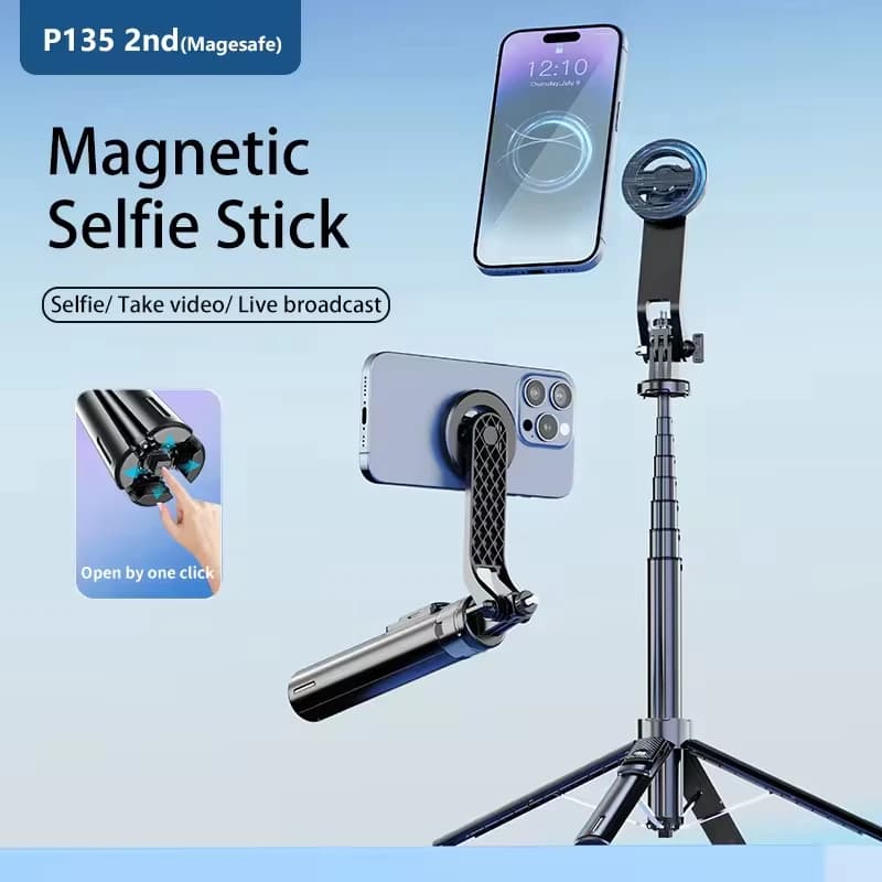 Treppiede magnetico per selfie stick LISCN da 1350 mm con selfie stick estensibile magnetico remoto per iPhone HUAWEI XIAOMI SAMSUNG