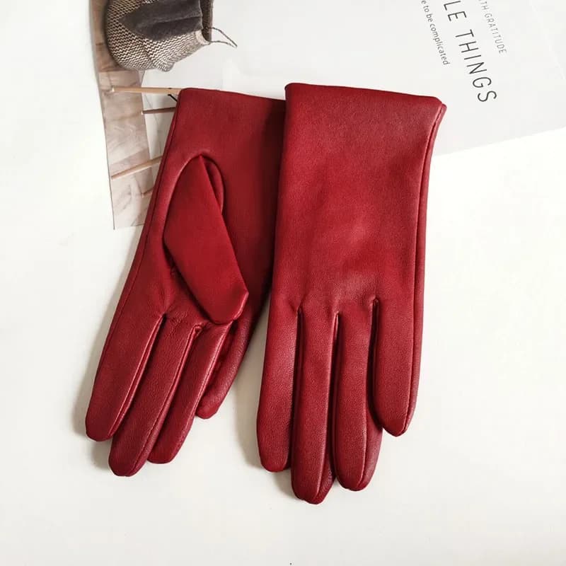 Guanti in pelle colorata Moda donna Stile semplice Fodera in velluto Autunno Inverno Guanti da donna caldi in pelle di pecora