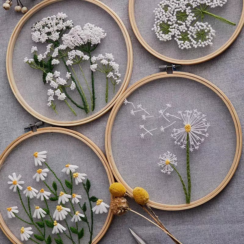 Set da ricamo fai-da-te Fiori bianchi Piante Modello Kit da ricamo Starter Kit punto croce Strumenti per ricamo Artigianato fatto a mano fai-da-te