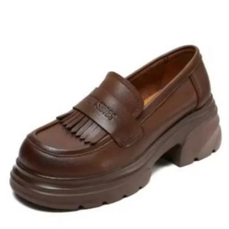 Mocassini con plateau da donna 6 cm primavera tacco alto spesso slip on vera pelle bovina scarpe casual stile britannico altezza crescente scarpe singole