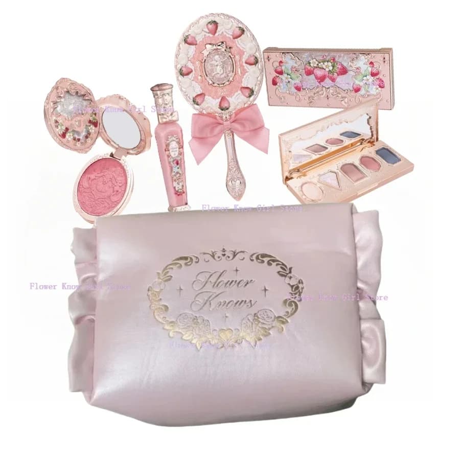 Set for Make-up Flower Knows All in One GiftBox Glittered Shadow Palette Long-Term Velvet Lip Cream Matte Fard with Cosmetic Bag