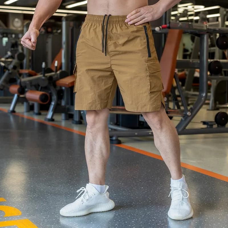 Multi-tip Cargo Shorts with Men's Drawstring Gym Casual Running Tools Wide Working Shorts Outdoor Knee Shorts