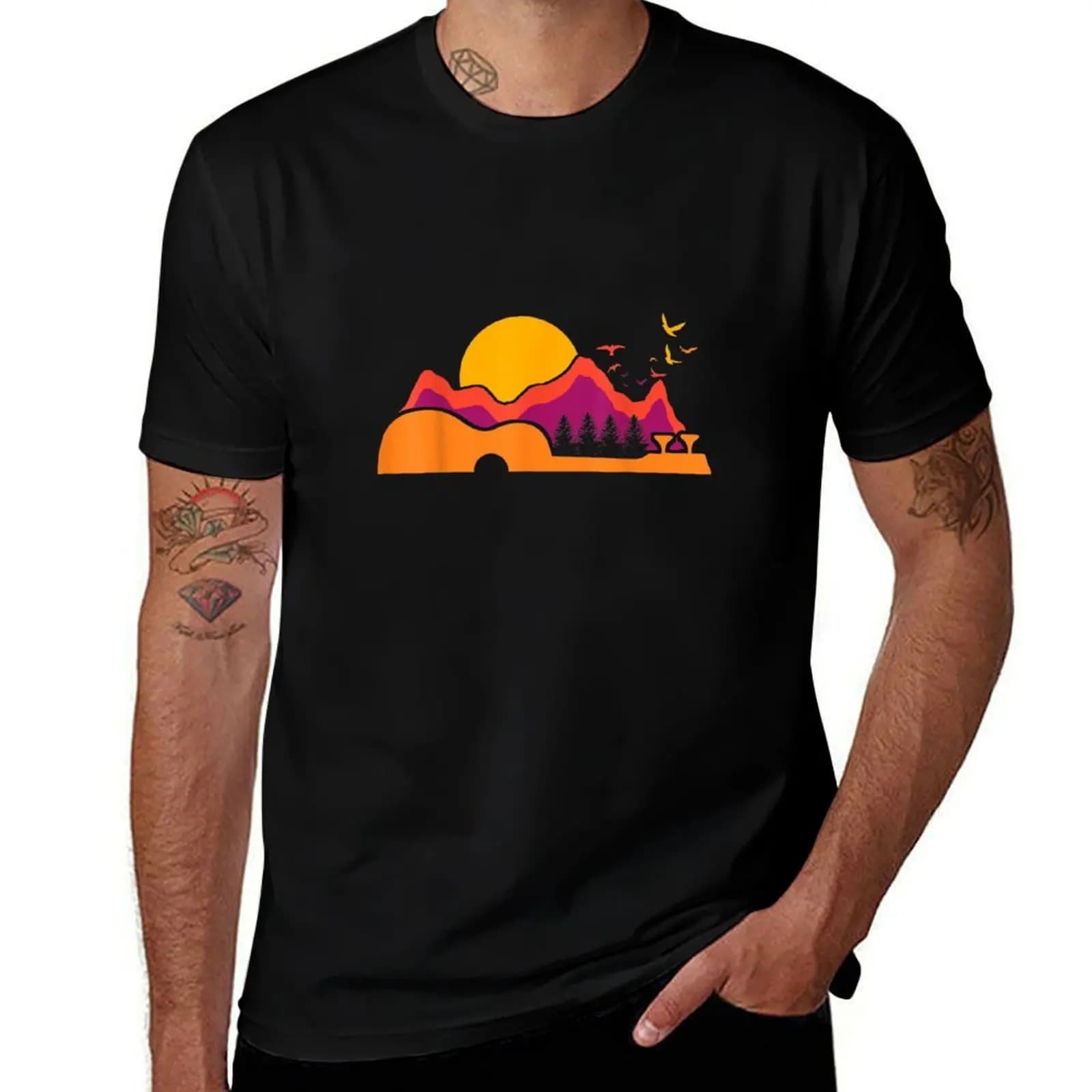 Uke Ukulele Player Sun Mountains T-Shirt Dry Fit Running Short Sleeve Top T-Shirt