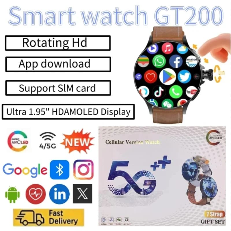 New GT200 4G Smart Watch Video Chat 32GB memory WIFI SIM Card NFC Sports GPS Positioning Heart rate 4G Andriod Men's Watch
