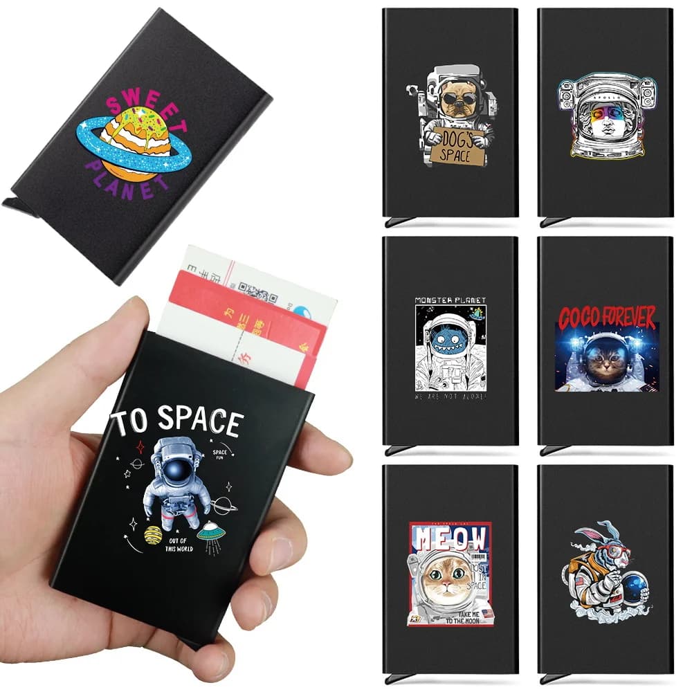 Portacarte in Alluminio Anti-RFID con Blocco NFC, Portafoglio con Motivo Astronauta, Custodia Protettiva per Carte di Credito e Bancarie
