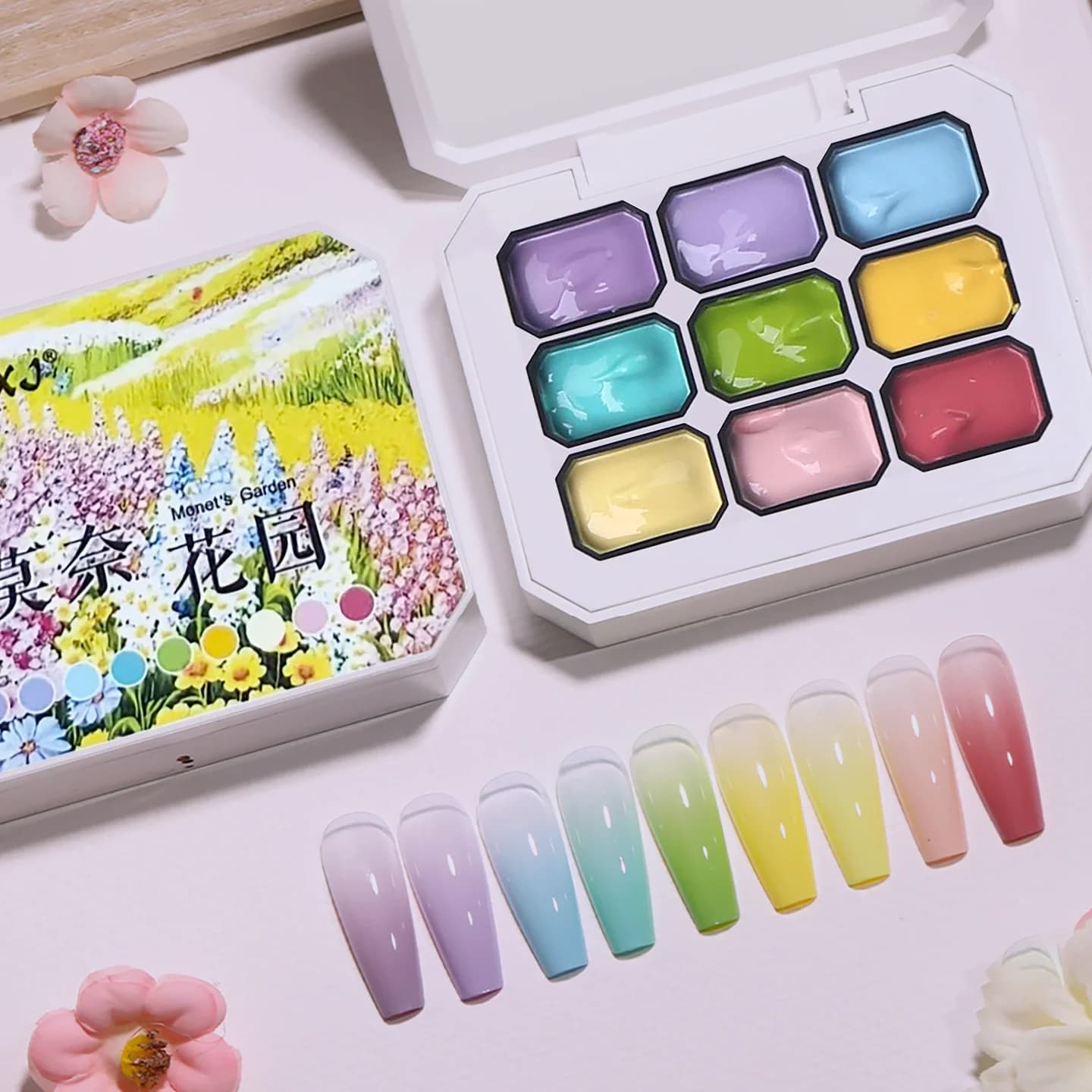 Colla per pittura Jiugong Ge Monet Garden ad alta saturazione, smalto gel per unghie con effetto di sfumatura graduale