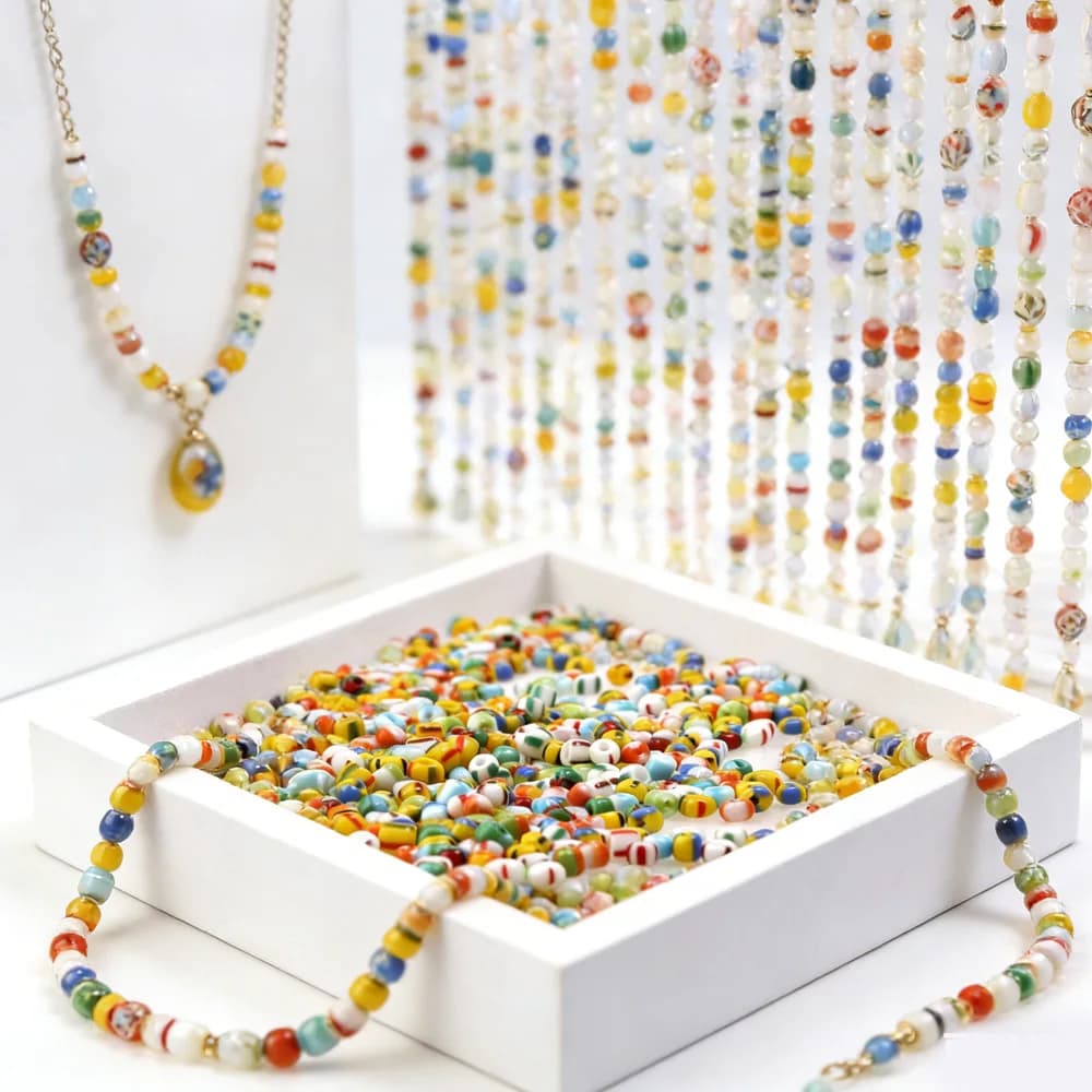4MM 45g/Lot Porcelain Flower Color Mixed Glass Seed Loose Beads Spacer DIY Necklace Bracelet For Jewelry Making Accessories