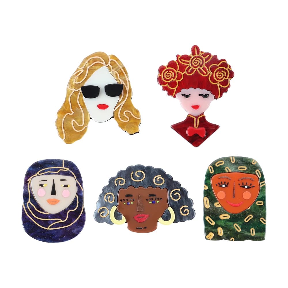 Nuovo design Figura etnica Spille acriliche per le donne Figura vintage Testa Distintivo Spille Spilla Zaino Collare Regalo gioielli