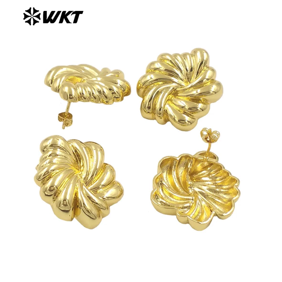 WT-E767 Nuovo design speciale, eleganti orecchini in ottone giallo naturale, oro e argento per donna, come accessori moda per tutti i giorni