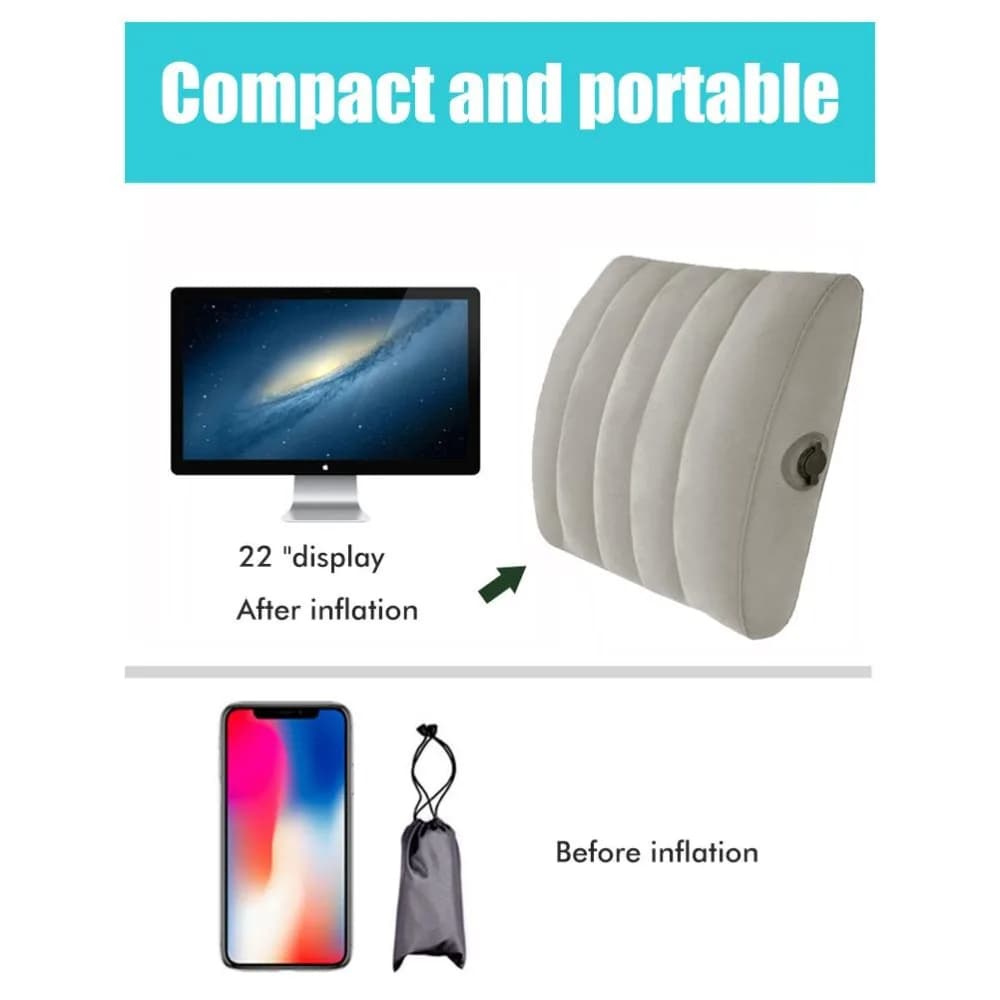 Cuscino di supporto lombare gonfiabile floccato in PVC Cuscino lombare leggero tipo pressa Cuscino per schienale per sedia regolabile pieghevole