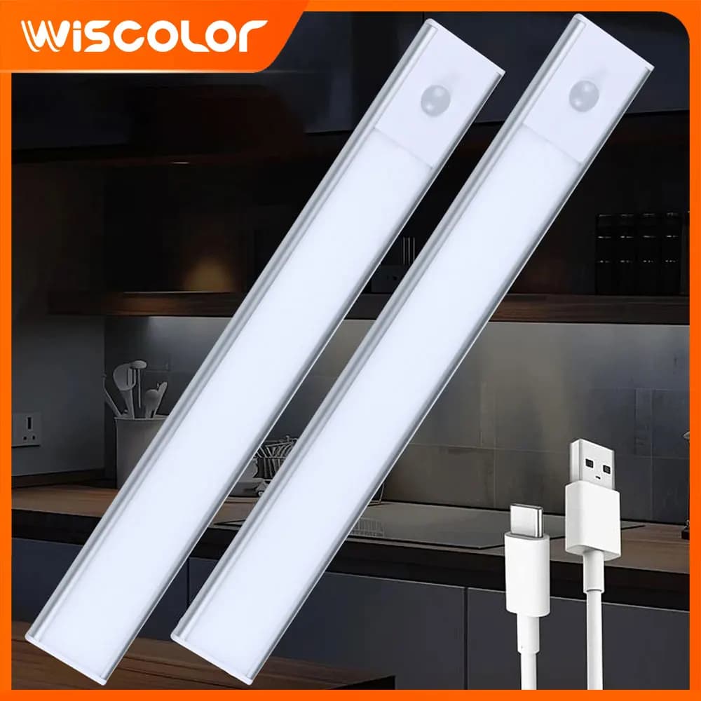Luce Notturna LED Ultra-sottile con Sensore di Movimento, Lampada Ricaricabile USB per Armadi, Accessori per Camera da Letto e Cucina