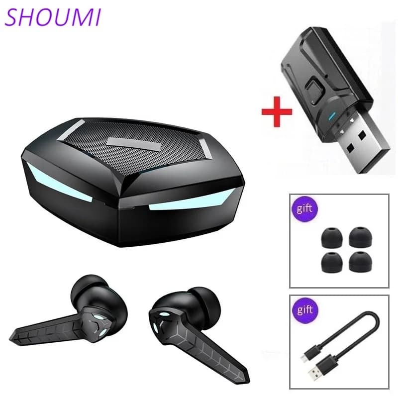 Shoumi TWS Game Headphones Low Latency Wireless Game Headphones Low Sound Position Hifi USB Adapter for TV PC Phone Gamer