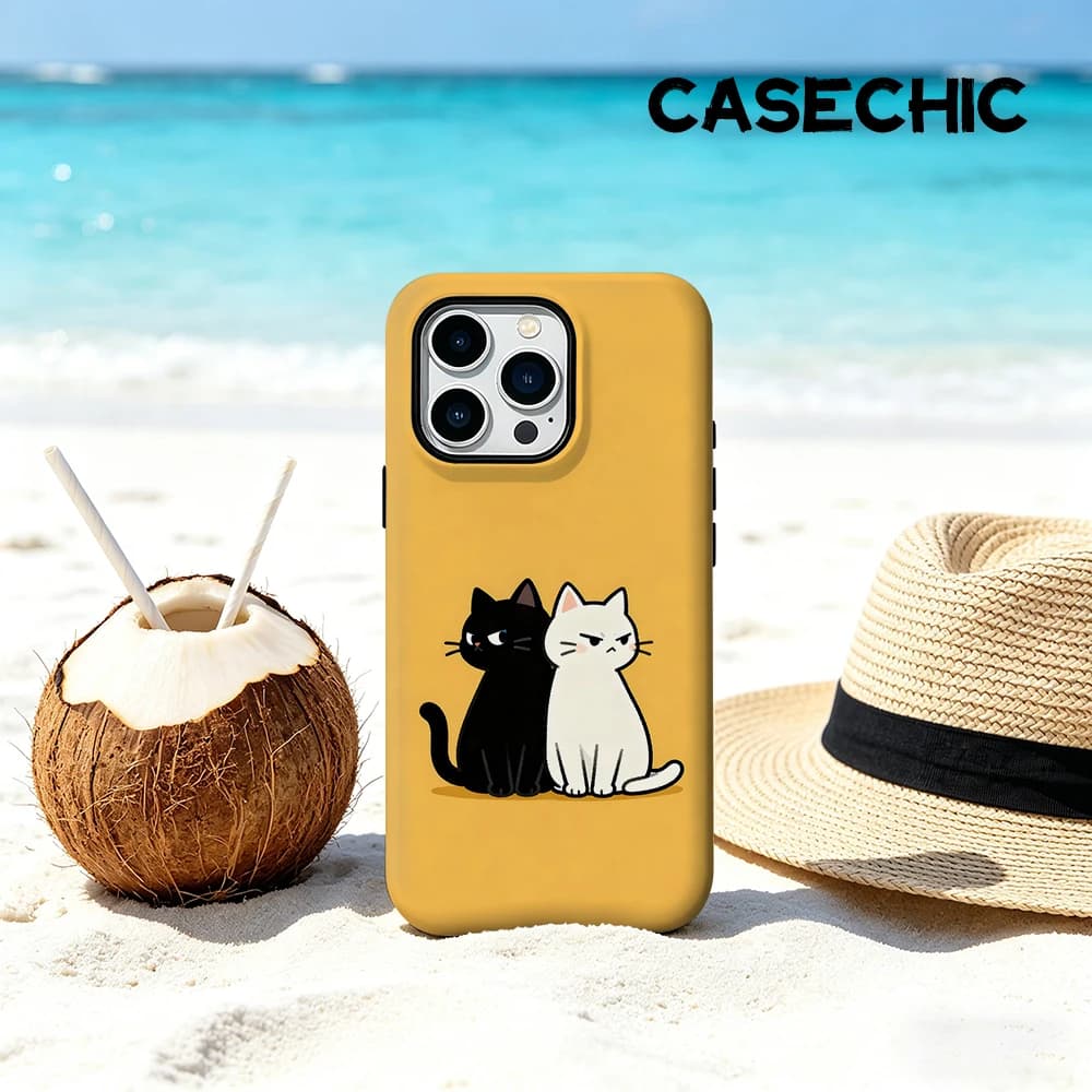 Custodia CaseChic opaca antiurto per MagSafe per iPhone 17 16 15 14 Plus Pro Max, cover rigida in PC con gatto nero/bianco arrabbiato
